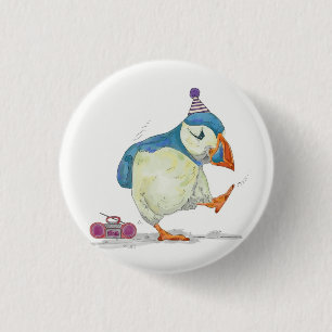 Puffin party 1 inch round button