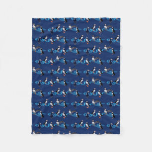 Puffin Party Fleece Blanket (Navy)