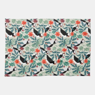 Puffin Pattern Warm Beige Kitchen Towel