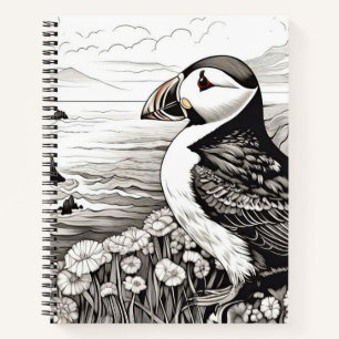 Puffin Peaceful Nature Cliff Sketch Drawing Style Notebook