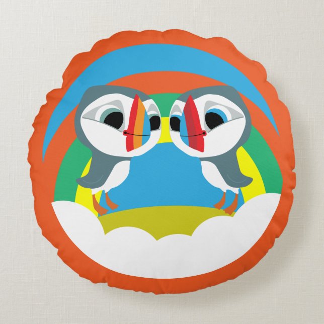 Puffin Rocks Round Pillow (Front)