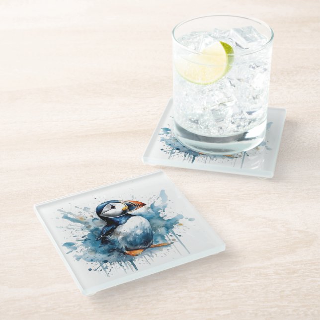 Puffin Splash Glass Coaster (Angled)