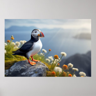 Puffin Wild Bird Animal Tranquil Peaceful  Poster
