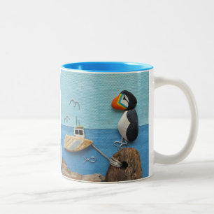 Puffins - Beach Art Collage Mug