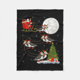 Puffins Bird Santa Sleigh Flying Funny Magical Chr Fleece Blanket