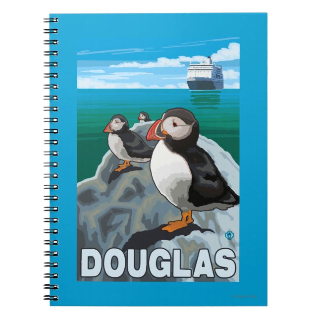Puffins & Cruise Ship - Douglas, Alaska Notebook (Front)