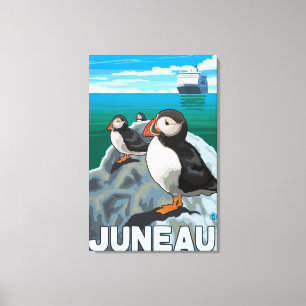 Puffins & Cruise Ship - Juneau, Alaska Canvas Print