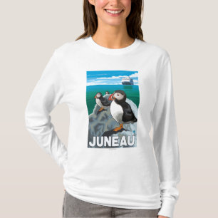 Puffins & Cruise Ship - Juneau, Alaska T-Shirt