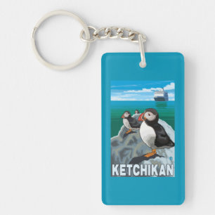 Puffins & Cruise Ship - Ketchikan, Alaska Keychain