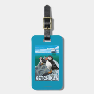 Puffins & Cruise Ship - Ketchikan, Alaska Luggage Tag