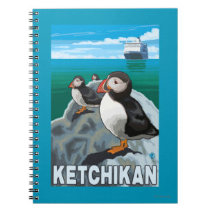 Puffins & Cruise Ship - Ketchikan, Alaska Notebook