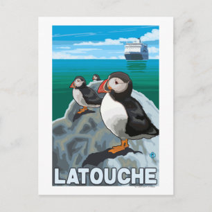 Puffins & Cruise Ship - Latouche, Alaska Postcard