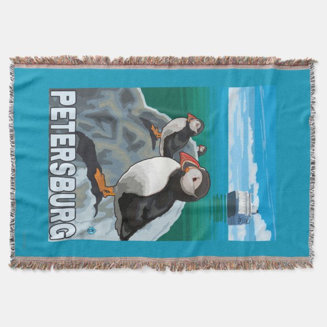 Puffins & Cruise Ship - Petersburg, Alaska Throw Blanket (Front)
