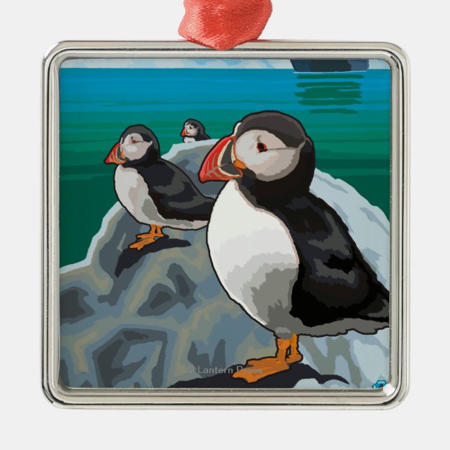 Puffins & Cruise Ship - Seldovia, Alaska Metal Ornament (Front)