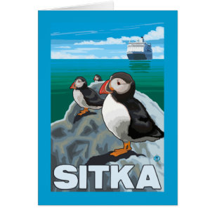 Puffins & Cruise Ship - Sitka, Alaska