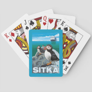 Puffins & Cruise Ship - Sitka, Alaska Playing Cards