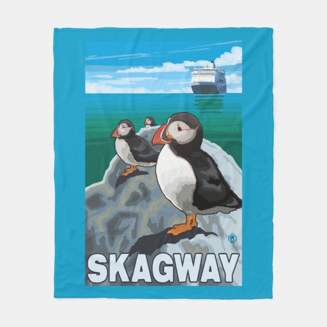 Puffins & Cruise Ship - Skagway, Alaska Fleece Blanket (Front)