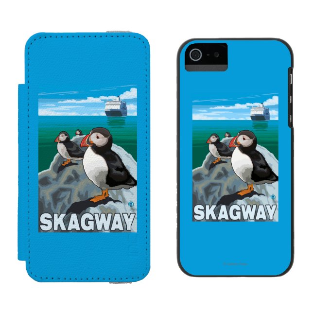 Puffins & Cruise Ship - Skagway, Alaska Incipio iPhone Wallet Case (Side by Side)