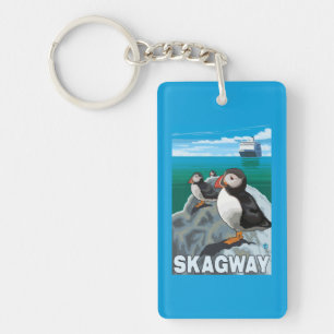 Puffins & Cruise Ship - Skagway, Alaska Keychain