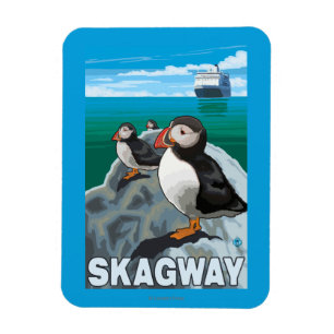 Puffins & Cruise Ship - Skagway, Alaska Magnet