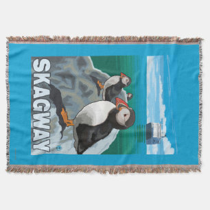 Puffins & Cruise Ship - Skagway, Alaska Throw Blanket