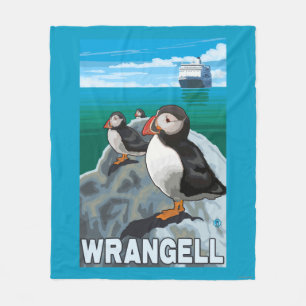 Puffins & Cruise Ship - Wrangell, Alaska Fleece Blanket