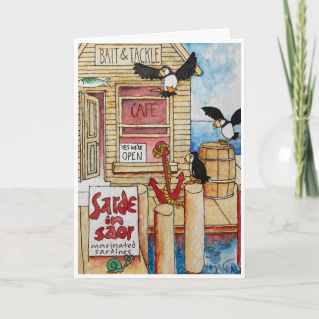 Puffins Fine Dining Folded Note Card (Front)