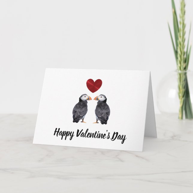 Puffins Heureuses Saintes-Valentin et carte cardia (Devant)