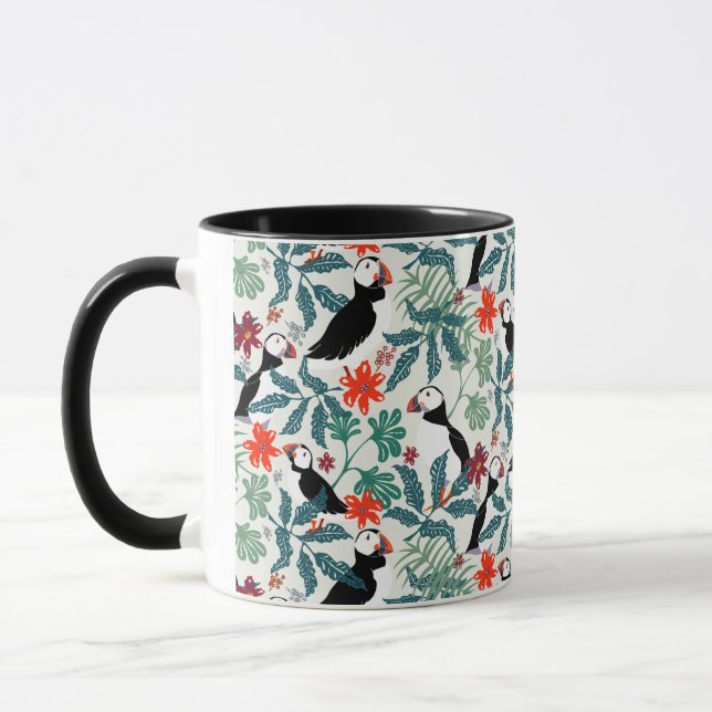 Puffins Pattern Warm Beige Mug (Left)