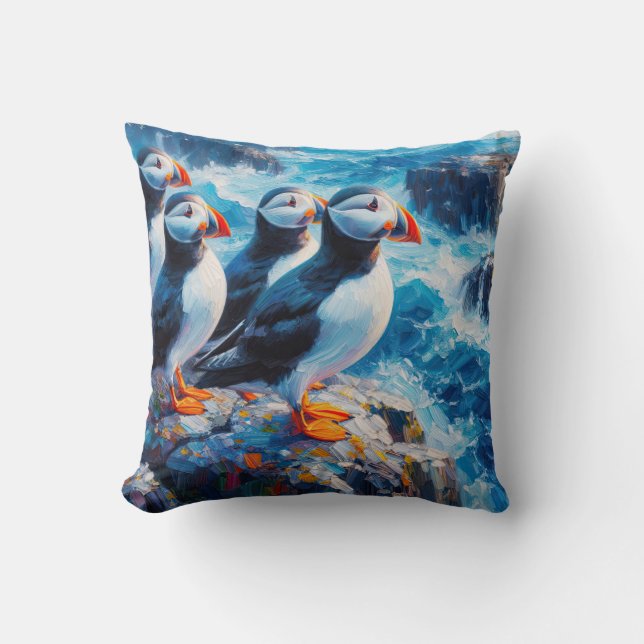 Puffins Throw Pillow (Front)