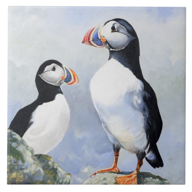 Puffins Tile/Trivet Tile (Front)