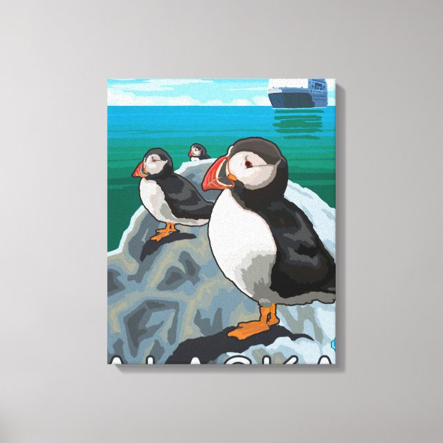 Puffins watching a Cruise Ship Canvas Print (Front)
