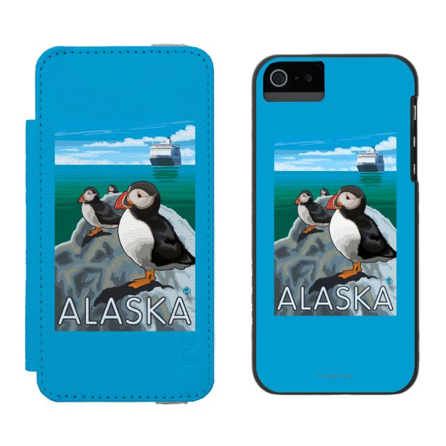 Puffins watching a Cruise Ship Incipio iPhone Wallet Case (Side by Side)