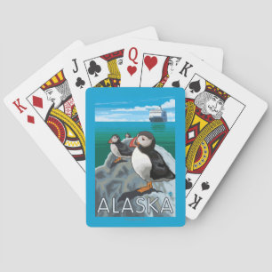 Puffins watching a Cruise Ship Playing Cards