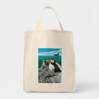 Puffins watching a Cruise Ship Tote Bag