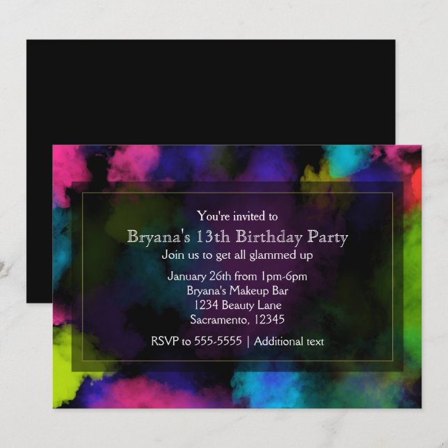 Puffs of Colour Makeup Beauty Party Invitations (Front/Back)