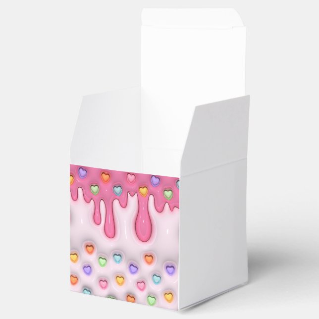 Puffy Cake Frosting Dripping Hearts Favor Box (Opened)