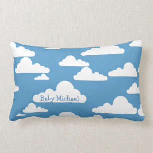 Puffy Clouds Blue Sky Custom Baby Boy Kids Name Lumbar Pillow