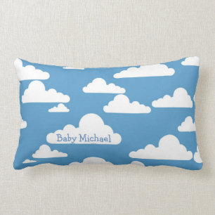 Puffy Clouds on a Blue Sky Custom Baby Boy Name Lumbar Pillow