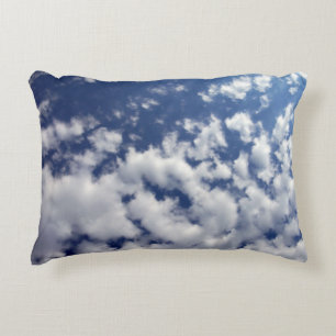 Puffy Clouds On Blue Sky Decorative Pillow