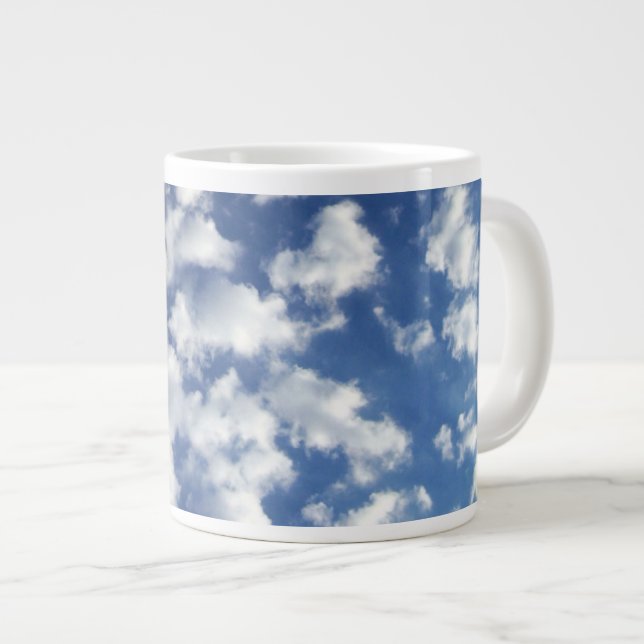 Puffy Clouds On Blue Sky Large Coffee Mug (Front Right)