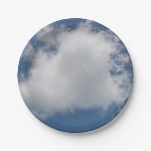 Puffy Cumulus Clouds in Blue Sky Paper Plate