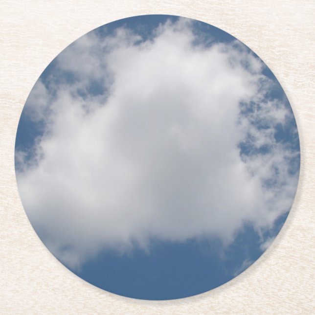 Puffy Cumulus Clouds in Blue Sky Round Paper Coaster (Front)