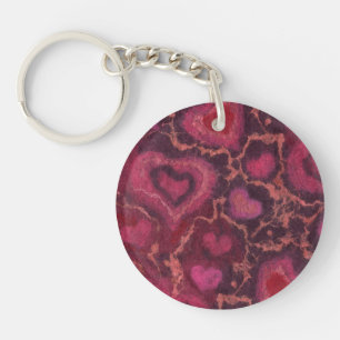 Puffy hearts, romantic love, pink red & burgundy keychain