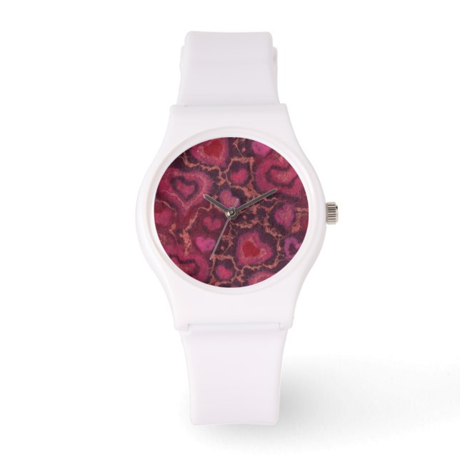 Puffy hearts romantic love pink red valentines day watch (Front)