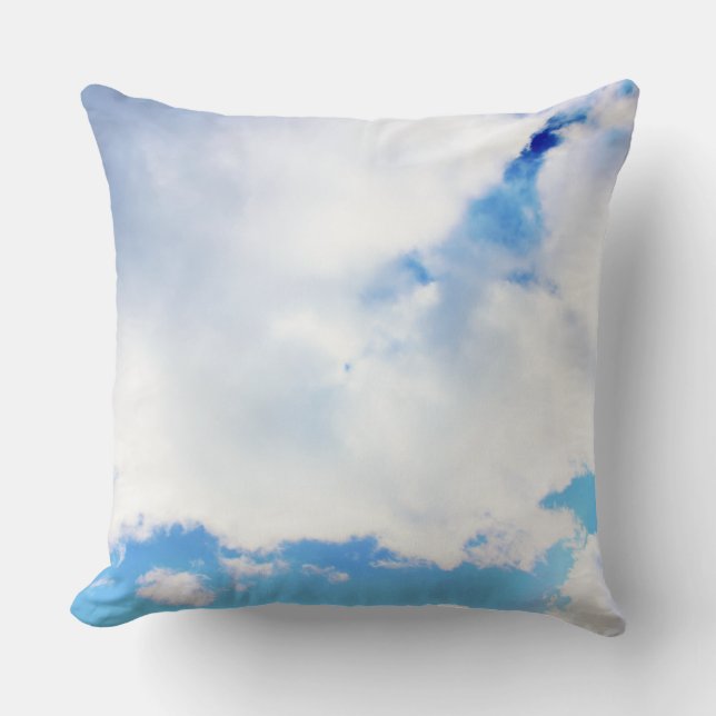 Puffy White Clouds and Blue Sky Throw Pillow (Front)