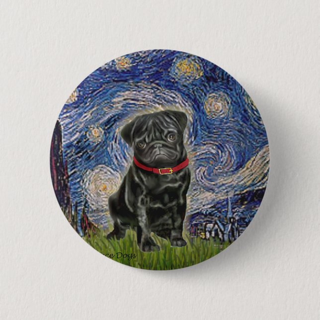 Pug 13 (black) - Starry Night 2 Inch Round Button (Front)