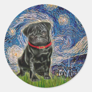 Pug 13 (black) - Starry Night Classic Round Sticker