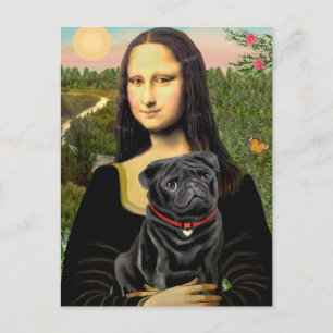 Pug 16 (black) - Mona Lisa Postcard