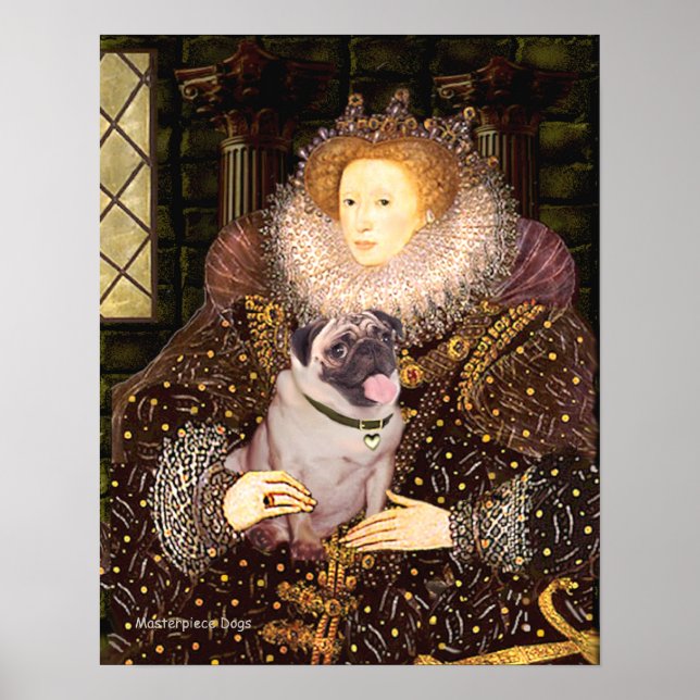 Pug 2 (fawn) - Queen Poster (Front)